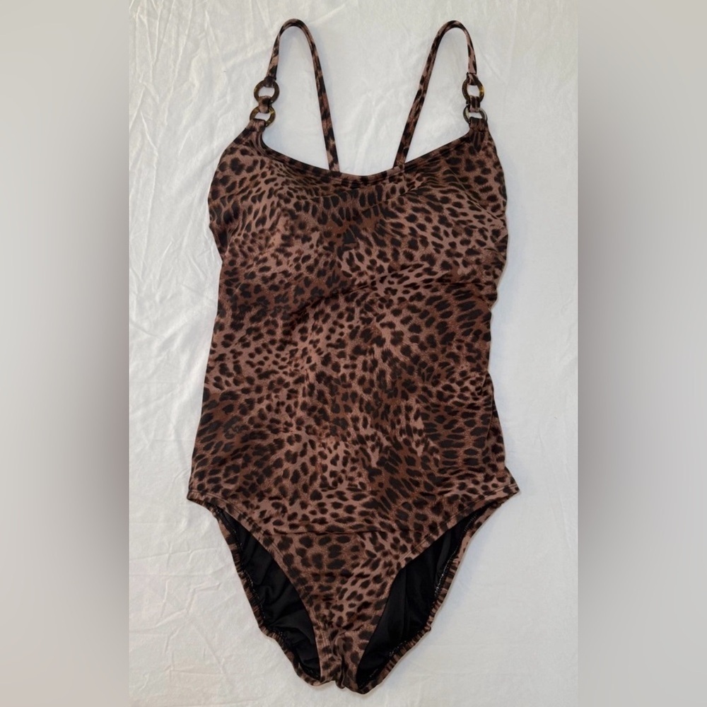 Leopard Print One Piece Swimsuit XL 16 / 18 Padded Adjustable Strap Long